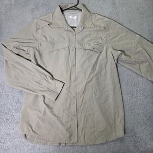 Gander Mountain Mens L Fishing Shirt Tan Long Sleeve Ventilated‎ Pockets Outdoor